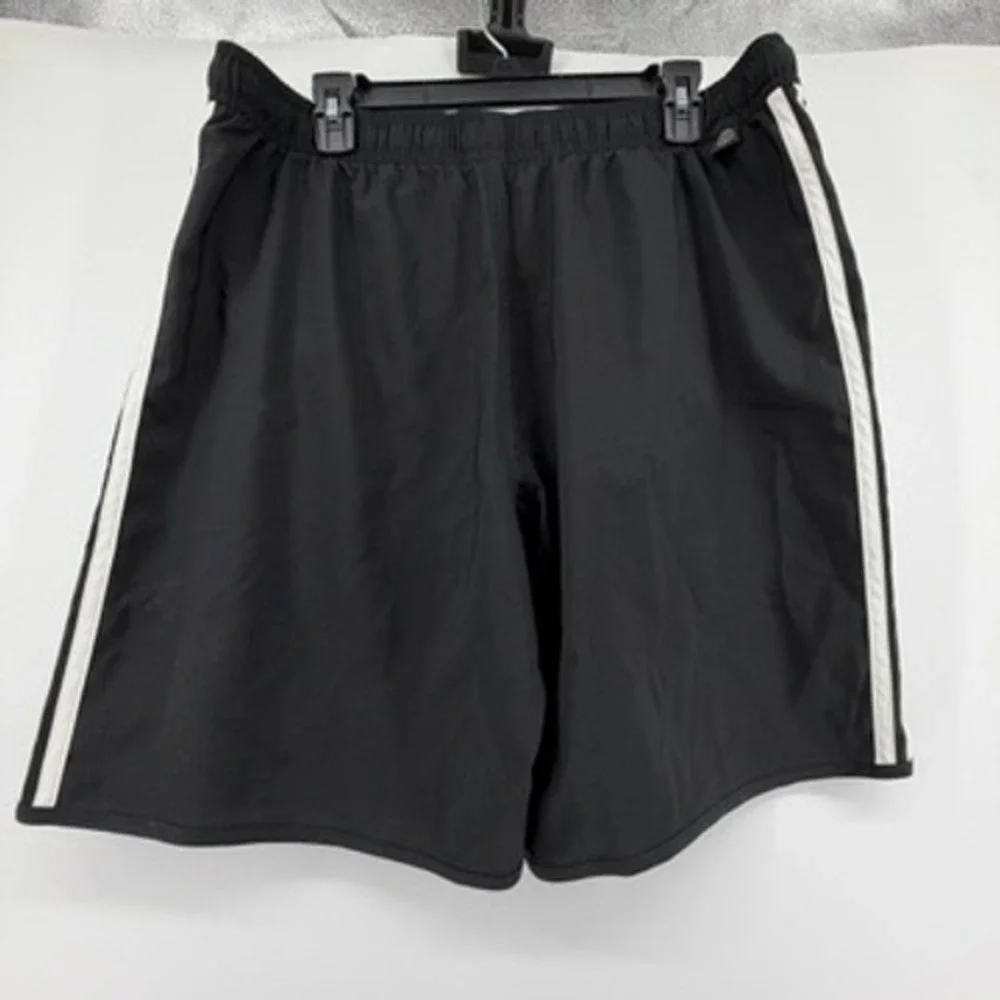 Adidas Mens Black White 3-Stripe Athletic Shorts XL Mesh Lined Drawstring Pocket